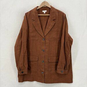 J Jill Love Linen Blazer Jacket Womens Large Brown Linen Pockets Relaxed Fit